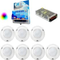 Kit 07 REFLETOR HIPER LED 15W ABS RGB + Comando SMD Brustec