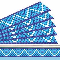 Kit 08 Adesivos Piscina Azulejo Mosaico Ziguezague Azul 100x15cm