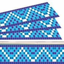 Kit 08 Adesivos Piscina Azulejo Mosaico Ziguezague Azul 100x30cm