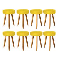 Kit 08 Banqueta Alta Julia 50cm Bar Cozinha Balcão Bistrô Pé Palito Caramelo Suede Amarelo - Ahz Móveis