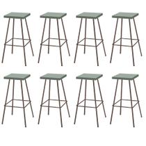 Kit 08 Banquetas Alta Eliza 75cm Industrial Para Cozinha Ferro Marrom 100% MDF Verde - Ahz Móveis