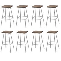 Kit 08 Banquetas Alta Eliza 75cm Industrial Para Cozinha Ferro Prata 100% MDF Caramelo - Ahazzo Móveis