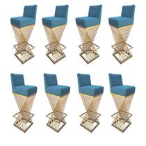 Kit 08 Banquetas Luma Base de Ferro Sued Azul Turquesa - D'Classe Decor Kit 08 Banquetas Luma Base de Ferro Sued Azul Turquesa - D'Classe Decor