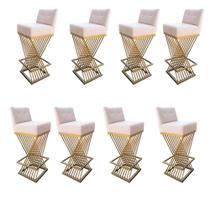 Kit 08 Banquetas Luma Base de Ferro Sued Bege - D'Classe Decor Kit 08 Banquetas Luma Base de Ferro Sued Bege - D'Classe Decor