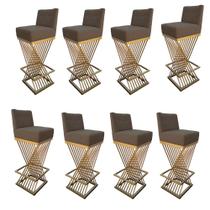 Kit 08 Banquetas Luma Base de Ferro Sued Marrom Rato - D'Classe Decor Kit 08 Banquetas Luma Base de Ferro Sued Marrom Rato - D'Classe Decor