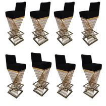 Kit 08 Banquetas Luma Base de Ferro Sued Preto - D'Classe Decor Kit 08 Banquetas Luma Base de Ferro Sued Preto - D'Classe Decor