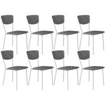 Kit 08 Cadeira Para Sala de Jantar Village Branco C01 Linho Prata - Lyam Decor