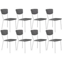 Kit 08 Cadeira Para Sala de Jantar Village Branco C01 Linho Prata - Lyam Decor