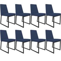 Kit 08 Cadeira Para Sala Jantar Base Aço Industrial Preto Dafne L02 Suede Azul Marinho -LyamDecor