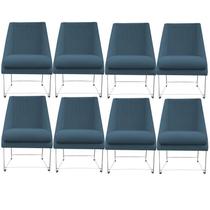 Kit 08 Cadeiras Ana Base de Ferro prata suede Azul Turquesa - D'Classe Decor