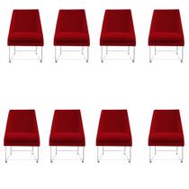 Kit 08 Cadeiras Ana Base de Ferro prata suede Vermelho - D'Classe Decor Kit 08 Cadeiras Ana Base de Ferro prata suede Vermelho - D'Classe Decor