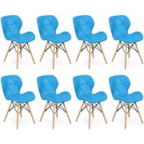 Kit 08 Cadeiras Charles Eames Eiffel Slim Wood Estofada - Azul Kit 08 Cadeiras Charles Eames Eiffel Slim Wood Estofada - Azul
