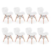 Kit 08 Cadeiras Charles Eames Eiffel Slim Wood Estofada - Branca