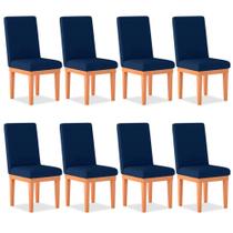 Kit 08 Cadeiras de Cozinha Alice Para Mesa de Jantar Suede Azul - Madeira Prima Deccor