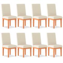 Kit 08 Cadeiras de Jantar Alice Com Base de Madeira Suede Bege - Madeira Prima Deccor