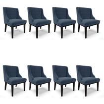 Kit 08 Cadeiras De Jantar Base Madeira Preto Azul Marinho