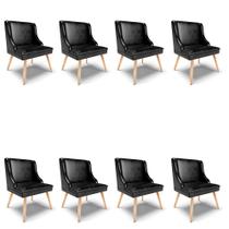Kit 08 Cadeiras de Jantar Liz Corano Preto Pés Palito Natural D03 - D'Rossi Kit 08 Cadeiras de Jantar Liz Corano Preto Pés Palito Natural D03 - D'Rossi