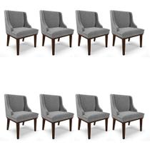 Kit 08 Cadeiras de Jantar Liz Linho Base Fixa Madeira Tabaco - D'Rossi