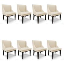 Kit 08 Cadeiras de Jantar Liz material sintético Bege Base Fixa Madeira Preto D03 - D'Rossi