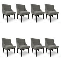 Kit 08 Cadeiras de Jantar Liz Suede Grafite Base Fixa Madeira Preto - D'Rossi