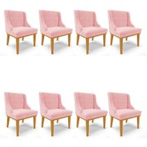 Kit 08 Cadeiras De Jantar Liz Suede Rosa Bebê