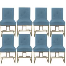 Kit 08 Cadeiras de jantar Madrid Base de Ferro Sued Azul Tiffany - D'Classe Decor