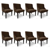Kit 08 Cadeiras De Jantar Suede Marrom Base Madeira