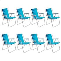 Kit 08 Cadeiras De Praia Tramontina Samoa Alta Alumínio C/ Assento Azul Cristal E Marinho 92900002