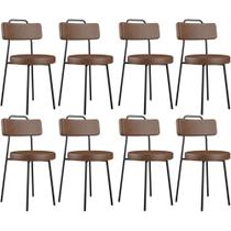 Kit 08 Cadeiras Decorativa Estofada Para Sala De Jantar Barcelona L02 material sintético Marrom - Lyam Decor