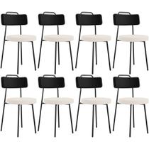 Kit 08 Cadeiras Decorativa Estofada Sala Jantar Barcelona L02 material sintético Preto Linho Cru - Lyam