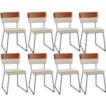 Kit 08 Cadeiras Decorativas Allana L02 Faixa material sintético Camel Linho Champagne - Lyam Decor