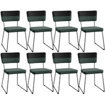 Kit 08 Cadeiras Decorativas Estofada Allana L02 Faixa Facto Preto Linho Verde Musgo - Lyam Decor