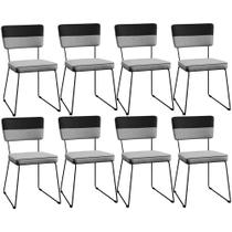 Kit 08 Cadeiras Decorativas Estofada Base Aço Allana L02 Faixa Facto Preto Linho Cinza - Lyam Decor Kit 08 Cadeiras Decorativas Estofada Base Aço Allana L02 Faixa Facto Preto Linho Cinza - Lyam Decor