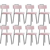Kit 08 Cadeiras Decorativas Estofada Para Sala De Jantar Barcelona L02 Bouclê Rosê - Lyam Decor