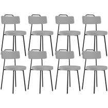 Kit 08 Cadeiras Decorativas Estofada Para Sala De Jantar Barcelona L02 Facto Cinza - Lyam Decor