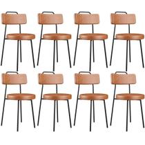Kit 08 Cadeiras Decorativas Estofada Para Sala De Jantar Barcelona L02 material sintético Camel - Lyam Decor Kit 08 Cadeiras Decorativas Estofada Para Sala De Jantar Barcelona L02 material sintético Camel - Lyam Decor