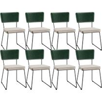 Kit 08 Cadeiras Decorativas Estofada Sala Jantar Allana L02 Facto Verde Musgo Linho Cru - Lyam Decor