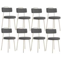 Kit 08 Cadeiras Decorativas Estofada Sala Jantar Barcelona Arena L02 Linho Cinza Escuro - Lyam