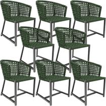 Kit 08 Cadeiras Decorativas Para Área Gourmet Cozinha Corda Náutica Belize D04 Verde - Lyam Decor