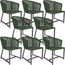 Kit 08 Cadeiras Decorativas Para Área Gourmet Cozinha Corda Náutica Belize D04 Verde - Lyam Decor