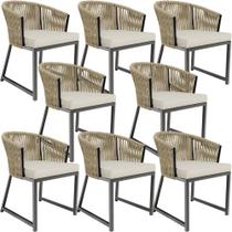 Kit 08 Cadeiras Decorativas Para Área Gourmet Cozinha Corda Náutica Bethari D04 Bege - Lyam Decor