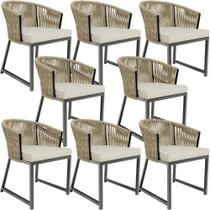 Kit 08 Cadeiras Decorativas Para Área Gourmet Cozinha Corda Náutica Bethari D04 Bege - Lyam Decor