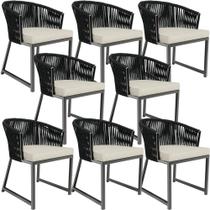 Kit 08 Cadeiras Decorativas Para Área Gourmet Cozinha Corda Náutica Bethari D04 Preto - Lyam Decor Kit 08 Cadeiras Decorativas Para Área Gourmet Cozinha Corda Náutica Bethari D04 Preto - Lyam Decor