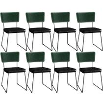 Kit 08 Cadeiras Decorativas Sala Jantar Allana L02 Facto Verde Musgo Tecido Sintético Preto - Lyam Decor