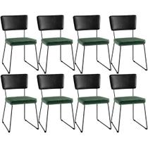Kit 08 Cadeiras Decorativas Sala Jantar Allana L02 Tecido Sintético Preto Facto Verde Musgo - Lyam Decor