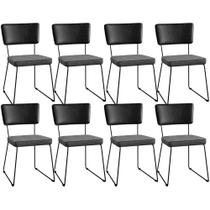 Kit 08 Cadeiras Decorativas Sala Jantar Allana L02 Tecido Sintético Preto Linho Cinza Escuro - Lyam Decor