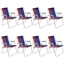 Kit 08 Cadeiras e Praia Tramontina Samoa Alta em Alumínio com Assento Azul Escuro e Laranja 92900000