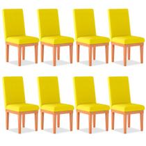 Kit 08 Cadeiras Estofada Alice Para Sala de Jantar Suede Amarelo - Madeira Prima Deccor