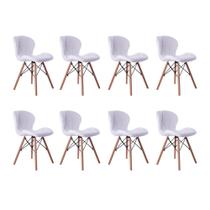 Kit 08 Cadeiras Estofada Jantar Charles Eames Eiffel Slim Wood Confort Branco