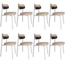Kit 08 Cadeiras Estofada Para Sala de Jantar Astrid Branco C01 Linho Areia material sintético Café - Lyam Decor Kit 08 Cadeiras Estofada Para Sala de Jantar Astrid Branco C01 Linho Areia material sintético Café - Lyam Decor